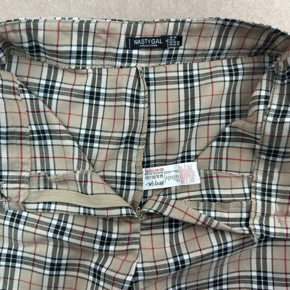 Nasty Gal Pants Womens US Size 6‎ Beige Plaid High Rise UK Made